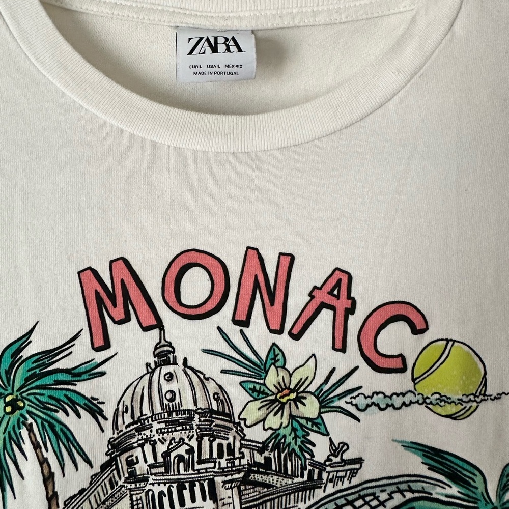ZARA Monaco Special Series Graphic T-Shirt Men’s Large White Tennis Print - Picture 2 of 3